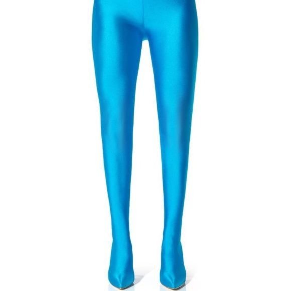 Stasia Turquoise: Shiny Stretch Biker Pant Boot with Stiletto Heel 7.5 8 - Picture 5 of 9